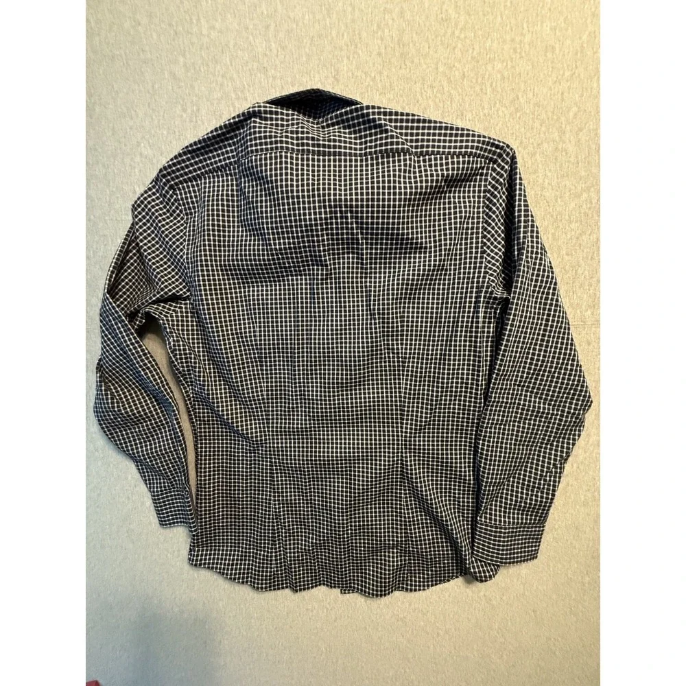 Banana Republic Shirt Mens Medium Athletic Fit Navy Checked Wrinkle Resistant LS